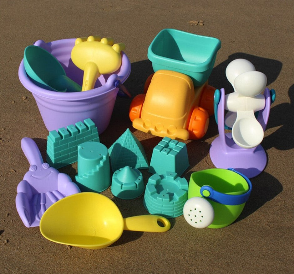 Soft Plastic Sandpit Truck Bucket Toys Kids Square Sand Pit Beach Play 14 pcs