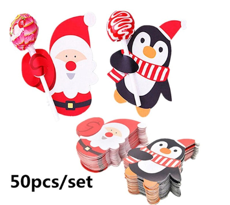 50PCS Christmas Party Lollipop Lolly Holder Sugar-loaf Paper Card Holder Santa