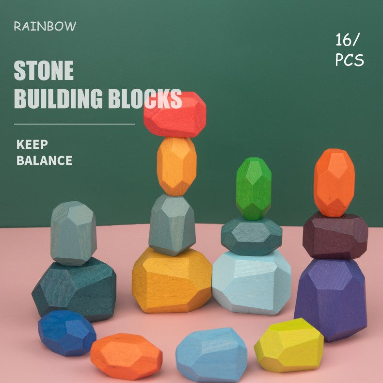 Educational Creative Wooden Colored Stacking Balancing Stone Building Blocks Hot