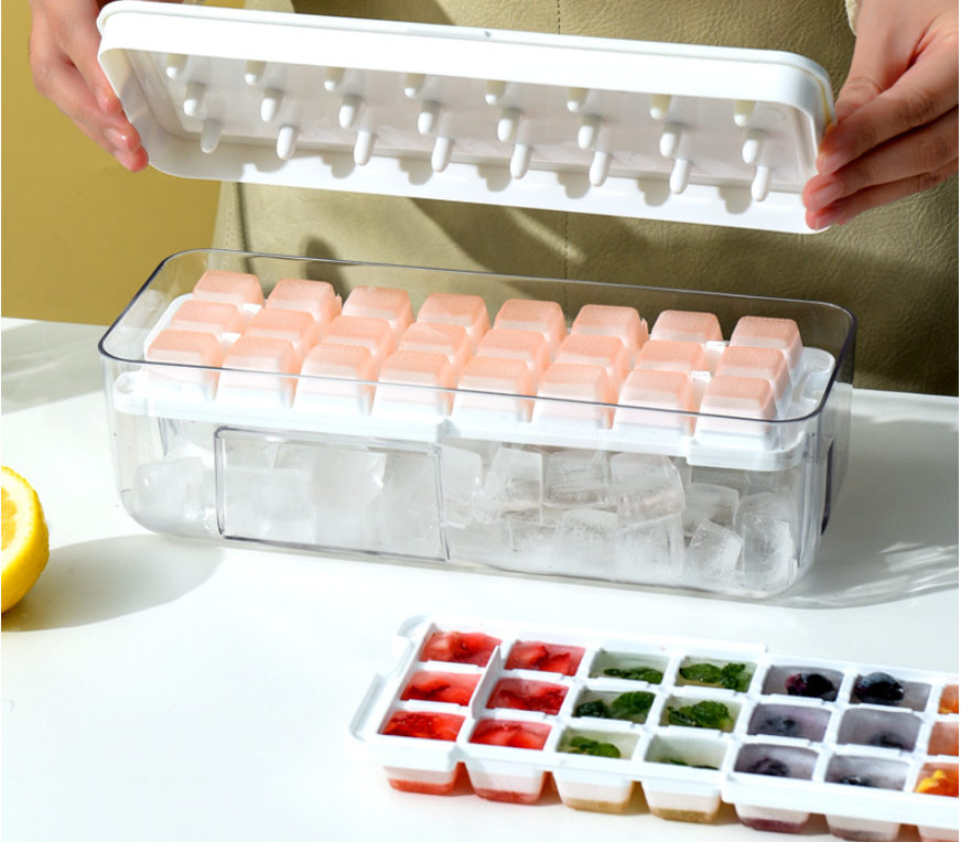 Double Layer 24 grids Silicone Ice Tray Mold Ice Cube Maker Container Box Ice