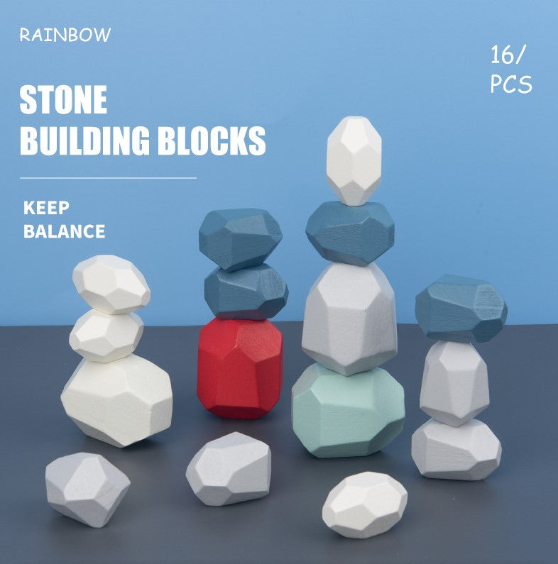 Educational Creative Wooden Colored Stacking Balancing Stone Building Blocks Hot