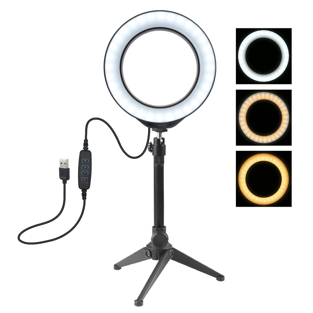 PULUZ USB 3 Modes Dimmable LED Ring Vlogging Photography Video Lights with Stand for Make-up and YouTube Video vlogging Equipment + Trip