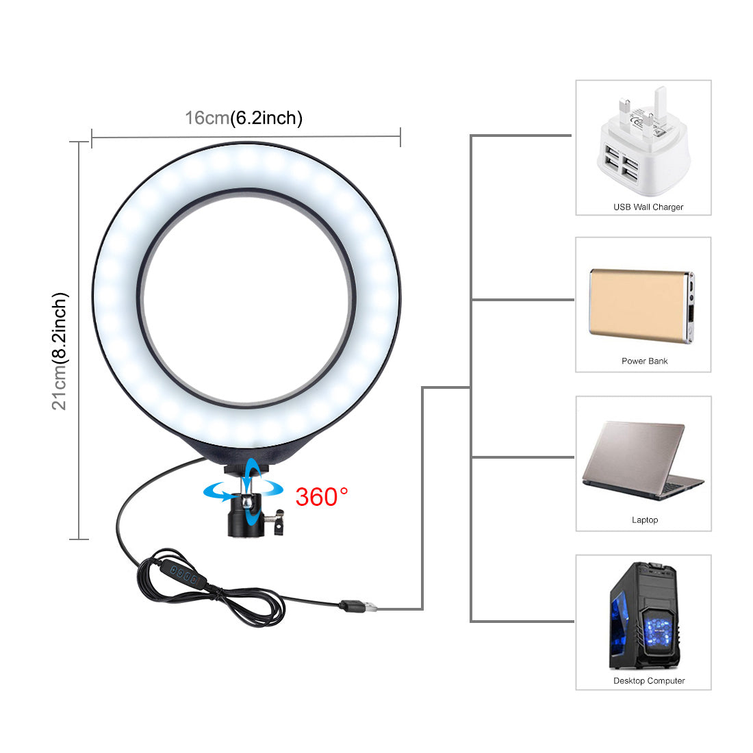 PULUZ USB 3 Modes Dimmable LED Ring Vlogging Photography Video Lights with Stand for Make-up and YouTube Video vlogging Equipment + Trip