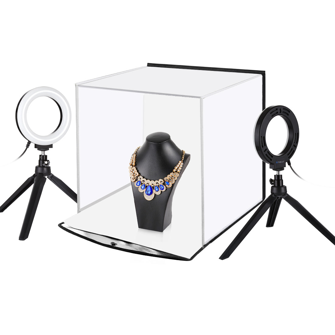 30cm Photo Softbox Portable Folding Studio Shooting Tent Box + 4.6 inch Ring LED Light Kits with 6 Colors Backdrops