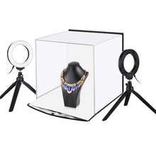 Load image into Gallery viewer, 30cm Photo Softbox Portable Folding Studio Shooting Tent Box + 4.6 inch Ring LED Light Kits with 6 Colors Backdrops
