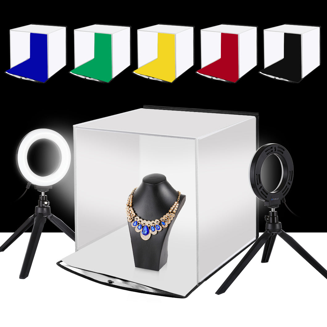 30cm Photo Softbox Portable Folding Studio Shooting Tent Box + 4.6 inch Ring LED Light Kits with 6 Colors Backdrops