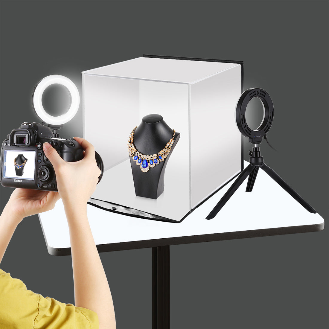 30cm Photo Softbox Portable Folding Studio Shooting Tent Box + 4.6 inch Ring LED Light Kits with 6 Colors Backdrops