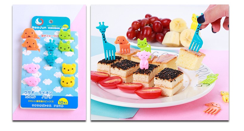 10PCS Decor Lunch Box Accessory Fruit Picks Kids' Animal Forks Food Mini Tool