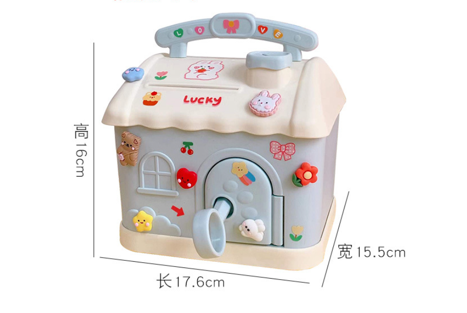 Lockable Cash Box Plastic Cute House Piggy Bank Coin Saving